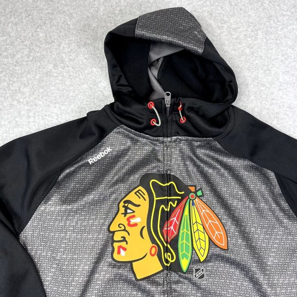 Chicago Blackhawks Full Zip Hoodie NHL Reebok Center Ice Logo Speed Wick Size XL - Picture 5 of 11